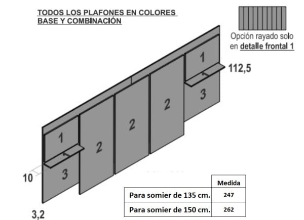 Cabecero corrido con 3 plafones ORLANDO Cabecero corrido con 3 plafones ORLANDO