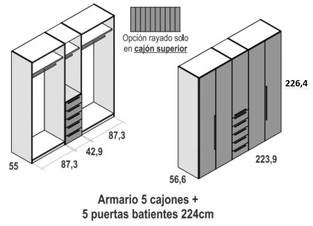Roupeiro de 5 portas + 5 gavetas FLORIDA