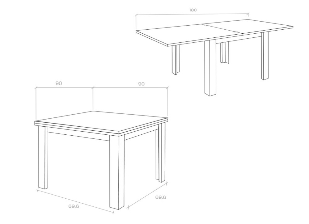 Mesa de comedor cuadrada extensible CANTABRICO