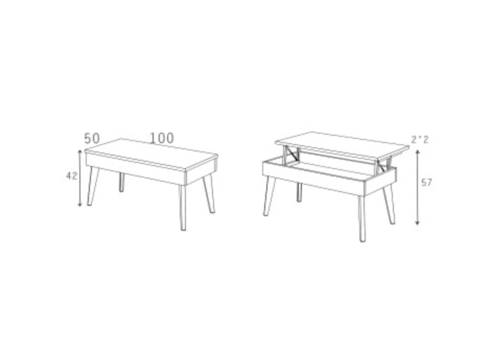 Mesa de centro elevable pata inclinada CANTABRICO