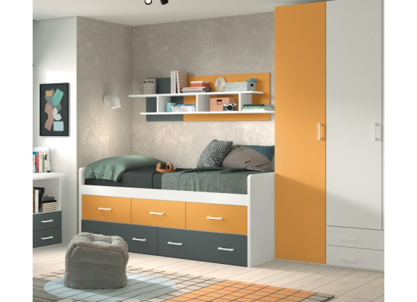 Cama compacto de 90 ó 105 con 3 contenedores y 2 cajones corban PLUS