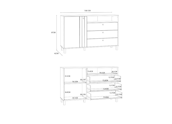 Aparador 3 cajones 1 puerta y hueco ARNEY