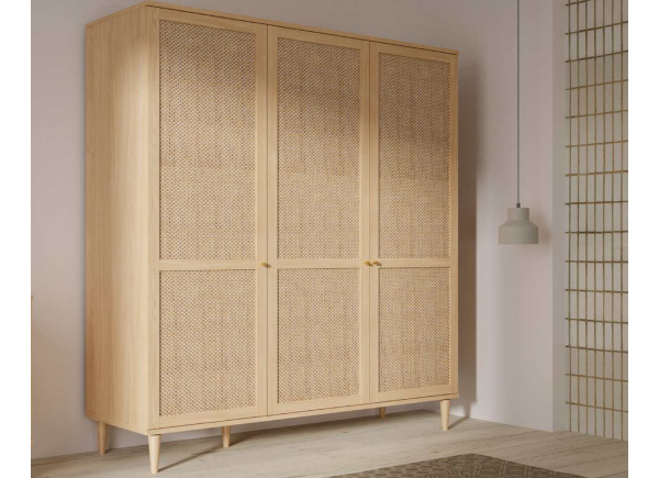 Roupeiro 3 portas faia e rattan CALABRIA