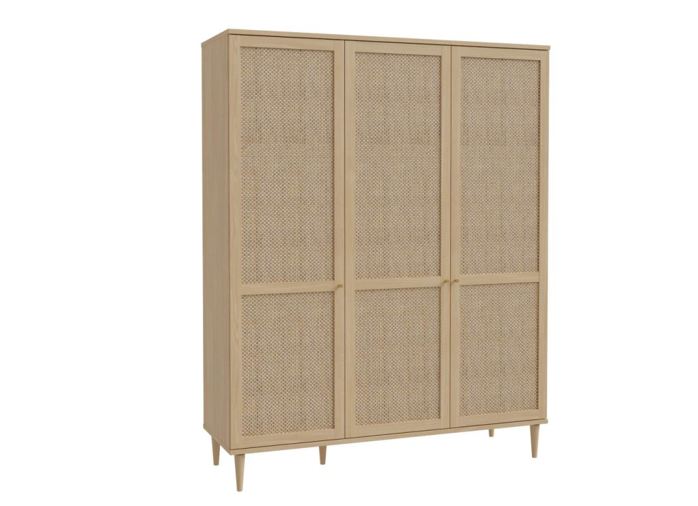 Armario 3 puertas batientes haya y ratán CALABRIA