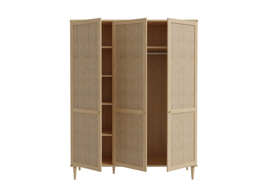 Armario 3 puertas batientes haya y ratán CALABRIA