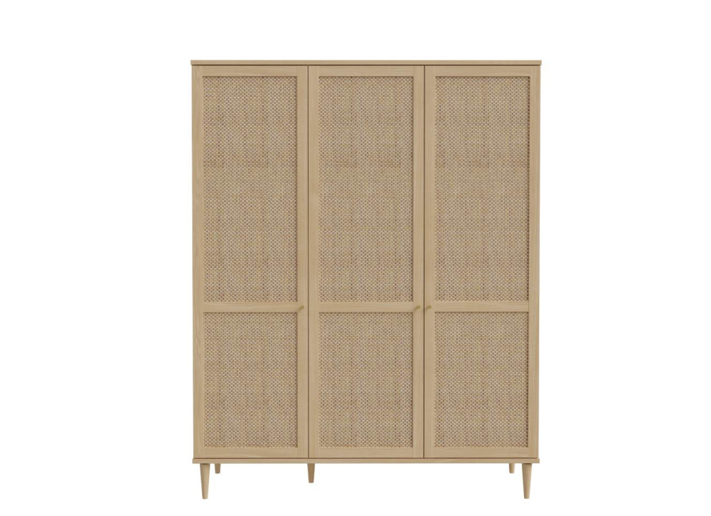 Armario 3 puertas batientes haya y ratán CALABRIA