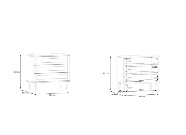 Cómoda 3 cajones haya y ratán CALABRIA