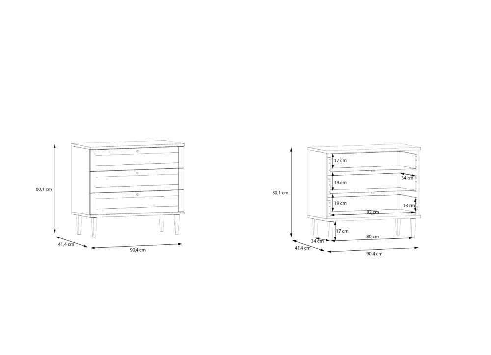 Cómoda 3 cajones haya y ratán CALABRIA