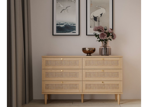 Cómoda 6 cajones haya y ratán CALABRIA Cómoda 6 cajones haya y ratán CALABRIA