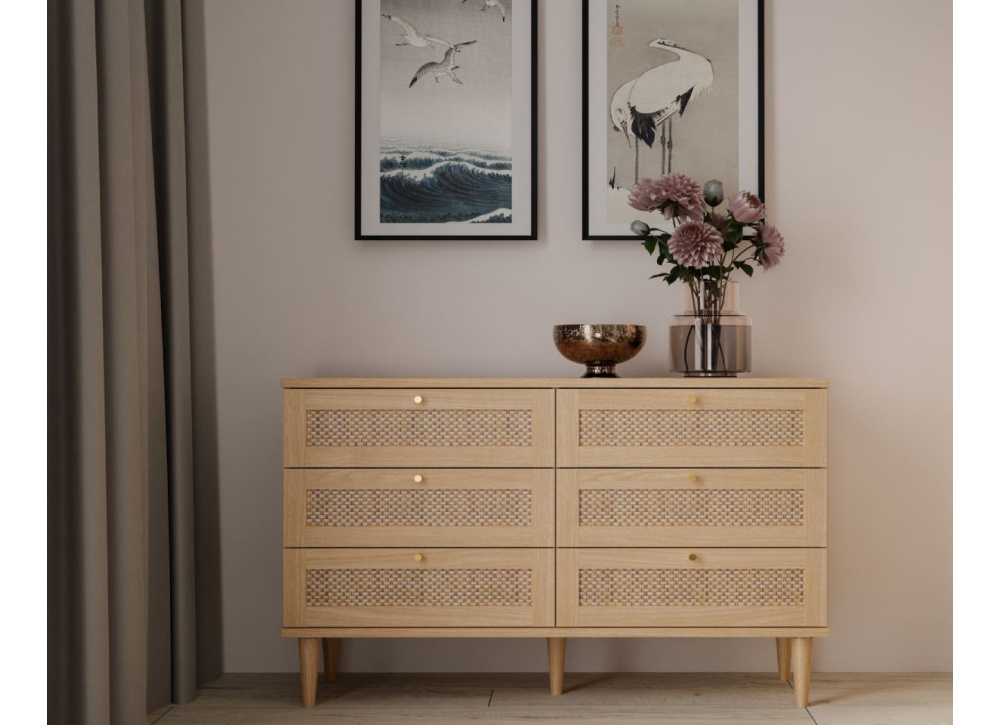 Confortável 6 cajones faia e rattan CALABRIA