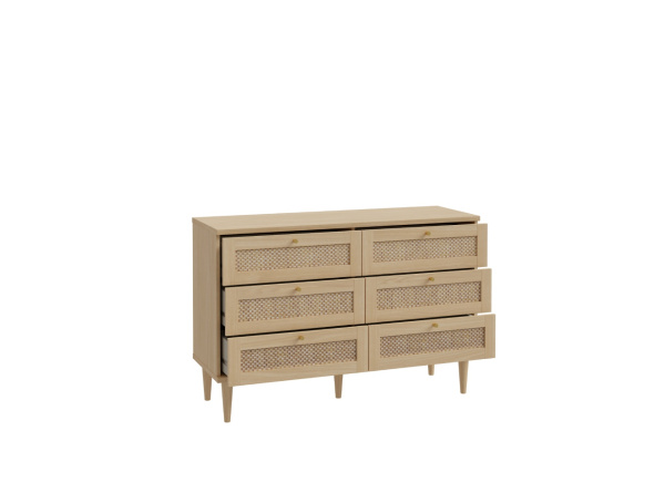 Cómoda 6 cajones haya y ratán CALABRIA