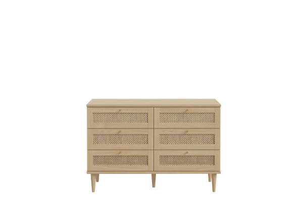 Cómoda 6 cajones haya y ratán CALABRIA