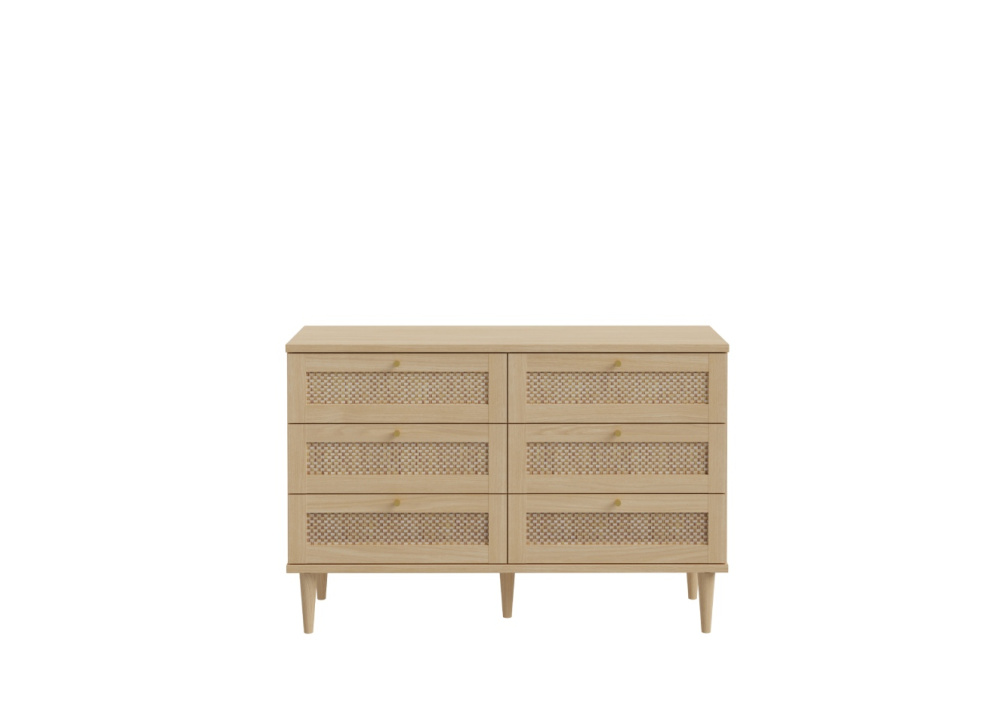 Cómoda 6 cajones haya y ratán CALABRIA