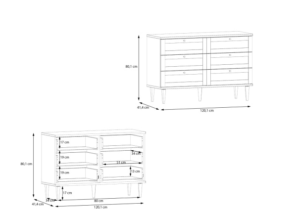 Cómoda 6 cajones haya y ratán CALABRIA