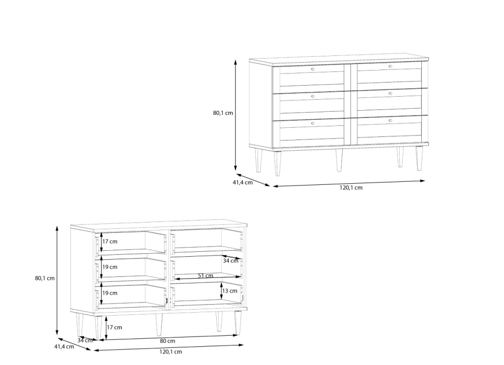 Cómoda 6 cajones haya y ratán CALABRIA