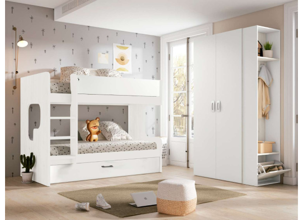 Litera forma 2 camas + nido en blanco CLEO