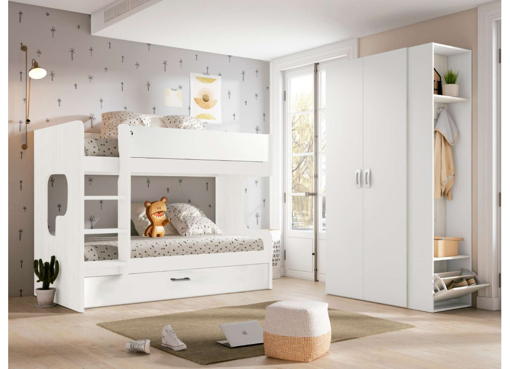 Litera forma 2 camas + nido en blanco CLEO
