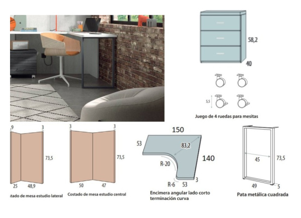 Mesa estudio cajonera 3 cajones corban PLUS