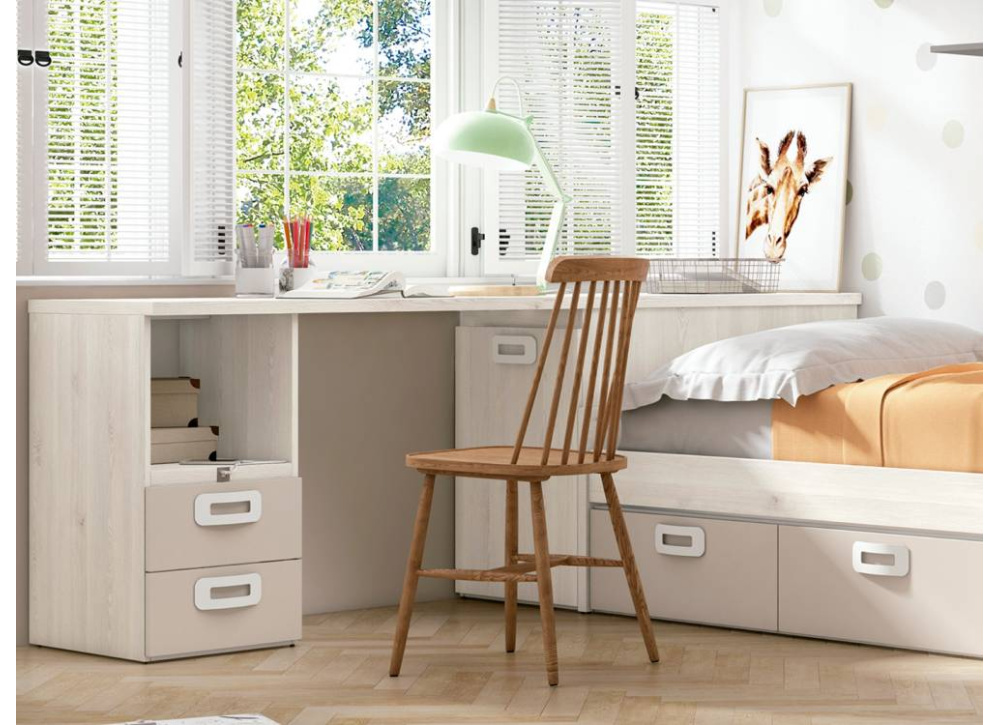 Área de estudo de mesa com gaveta CLEO e arcão