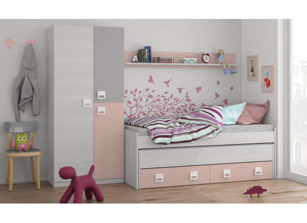 CAMA DOBLE MÁS CAJONES Y ESTANTE CLARA