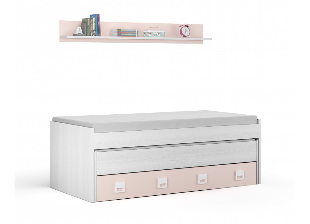 CAMA DOBLE MÁS CAJONES Y ESTANTE CLARA