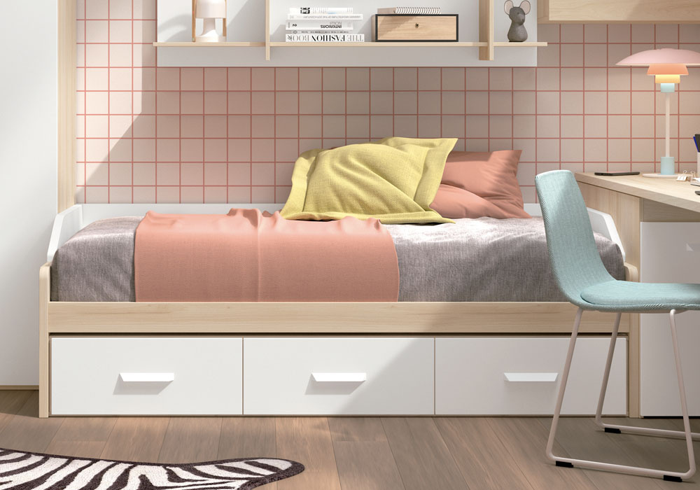 Cama de solteiro Corban PLUS 90 ou 105 cm com três gavetas