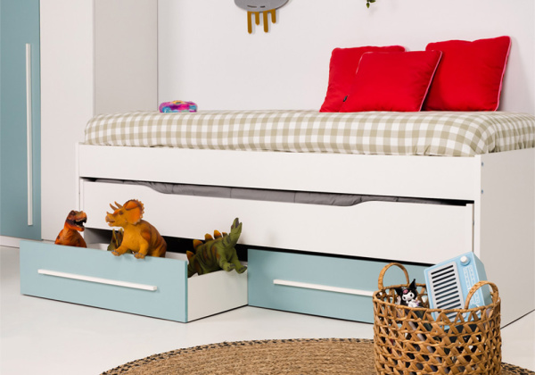 Cama doble con 2 cajones + 2 estantes pared JAIPUR