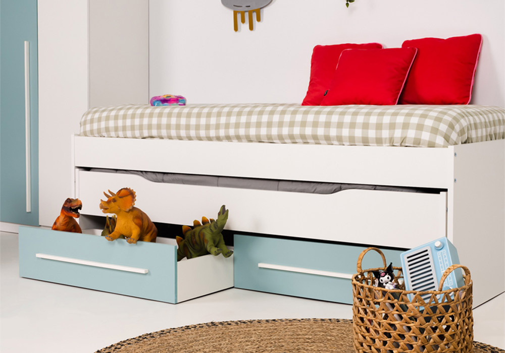 Cama doble con 2 cajones + 2 estantes pared JAIPUR