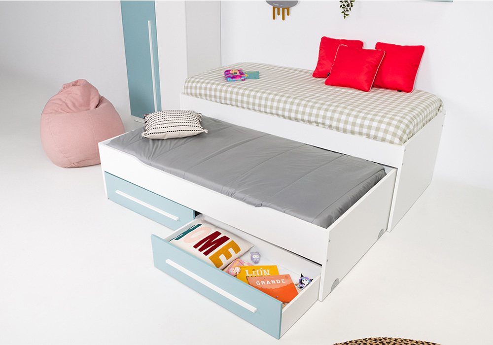 Cama doble con 2 cajones + 2 estantes pared JAIPUR