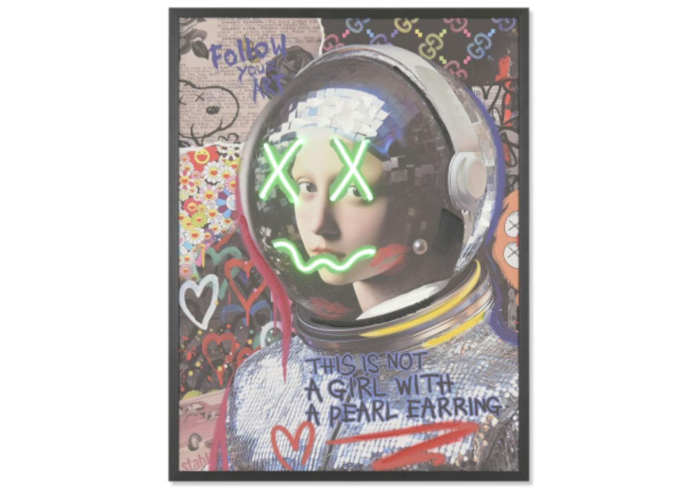 Quadro pintado à mão com leds ASTRONAUTA