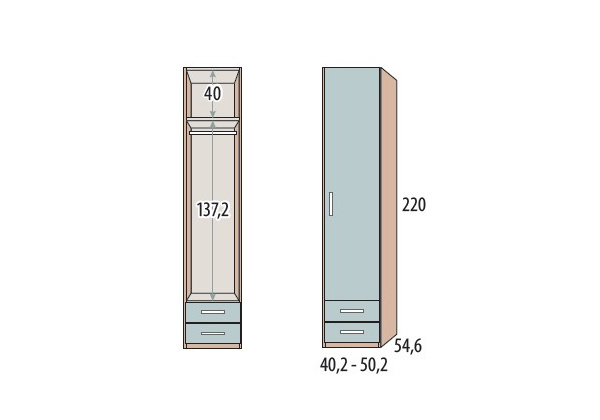Armario 1 puerta batiente + 2 cajones CORBAN PLUS