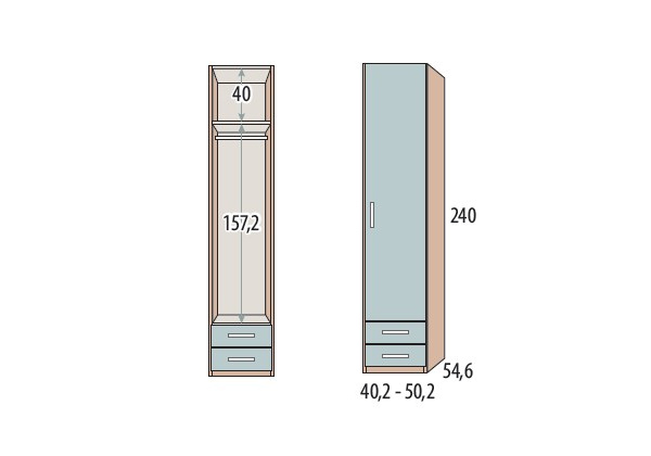 Armario 1 puerta batiente + 2 cajones CORBAN PLUS
