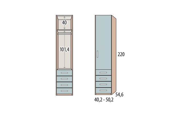 Armario 1 puerta batiente + 4 cajones CORBAN PLUS