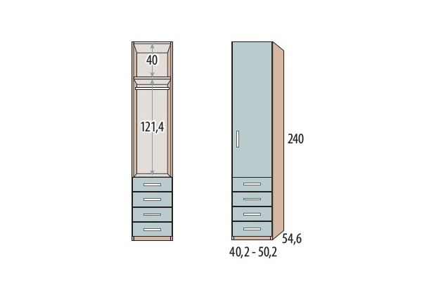 Armario 1 puerta batiente + 4 cajones CORBAN PLUS