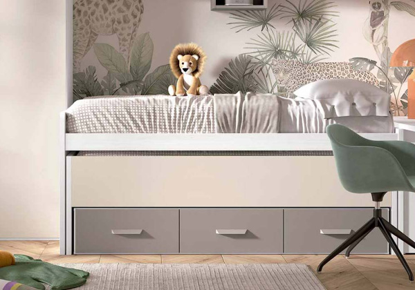 Cama compacta de 90 ou 105 com ninho escondido e 3 recipientes de corbano PLUS