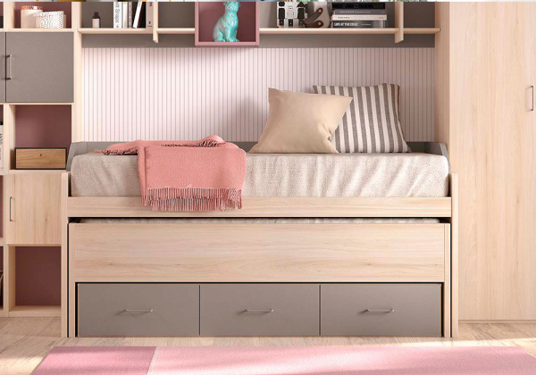 Cama compacta de 90 ou 105 com ninho escondido e 3 recipientes de corbano PLUS