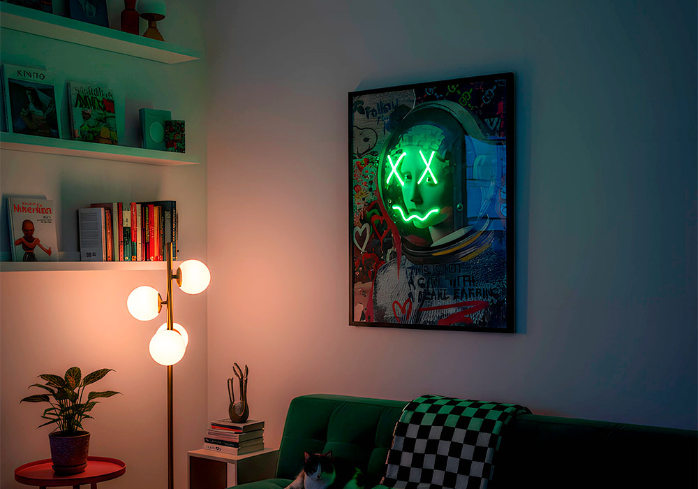 Quadro pintado à mão com leds ASTRONAUTA