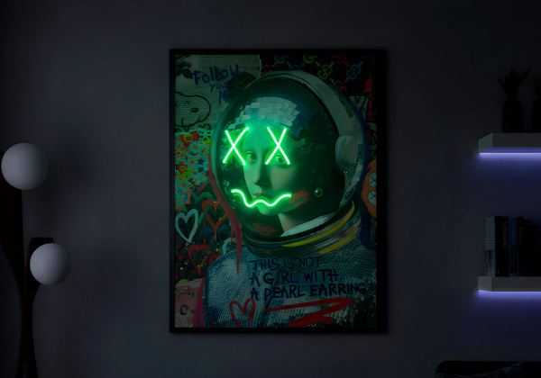 Cuadro pintado a mano con leds ASTRONAUTA