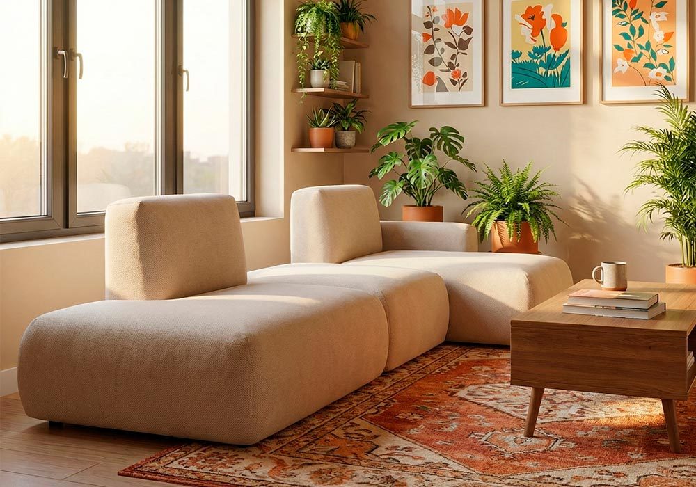 Sofá modular terminal con chaiselongue y puf TINA