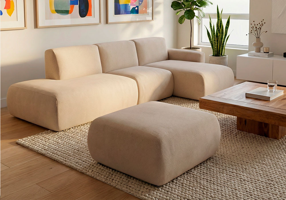 Sofá modular terminal con módulo, chaiselongue y puf TINA