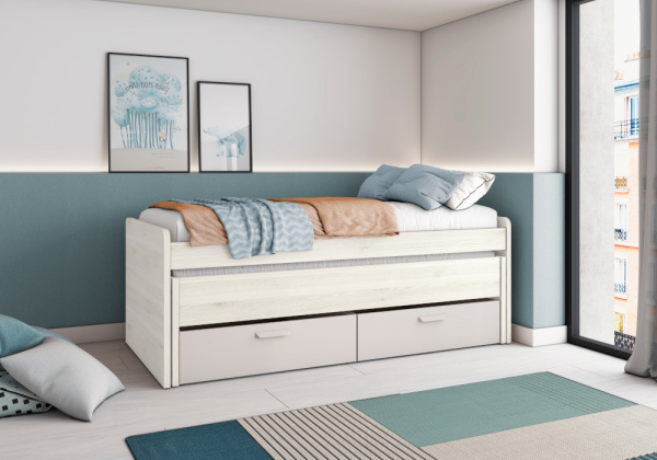 Cama compacta com gavetas 90x190 branco nórdico CLEO