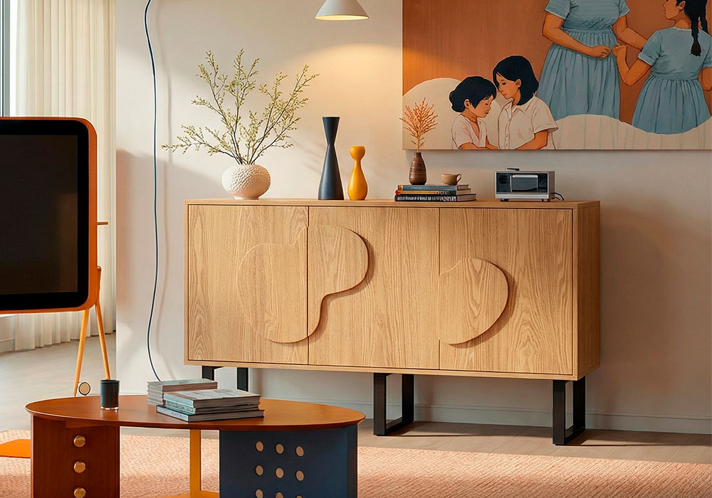 Aparador madera natural 3 puertas CALI decorada