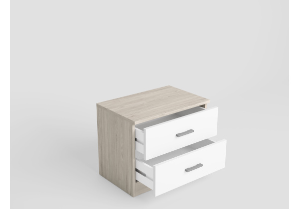 Cabecero y dos mesitas Mónaco Star cajones abiertos