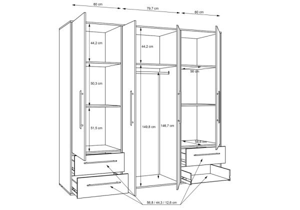 Armario con 4 puertas batientes y 4 cajones PRIMAVERA