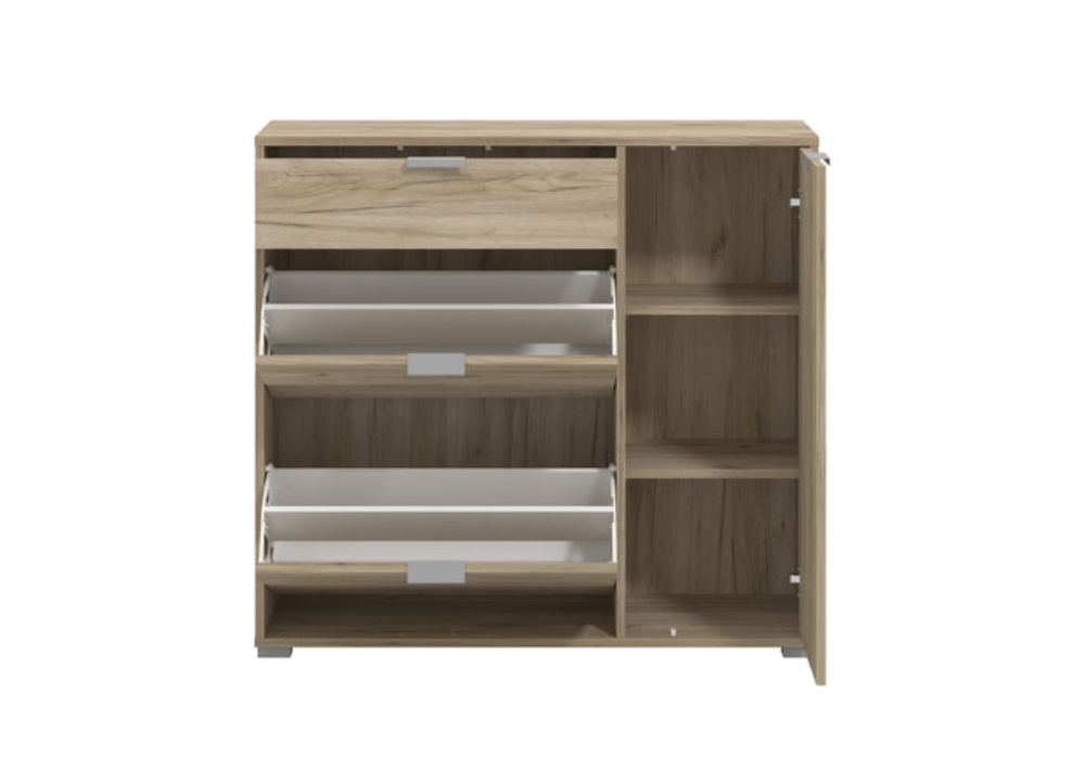 Zapatero 2 cajones abatibles y 1 puerta ARCO Roble-Gris apertura