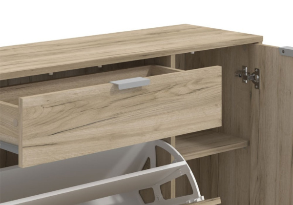 Zapatero 2 cajones abatibles y 1 puerta ARCO Roble-Gris detalle cajon