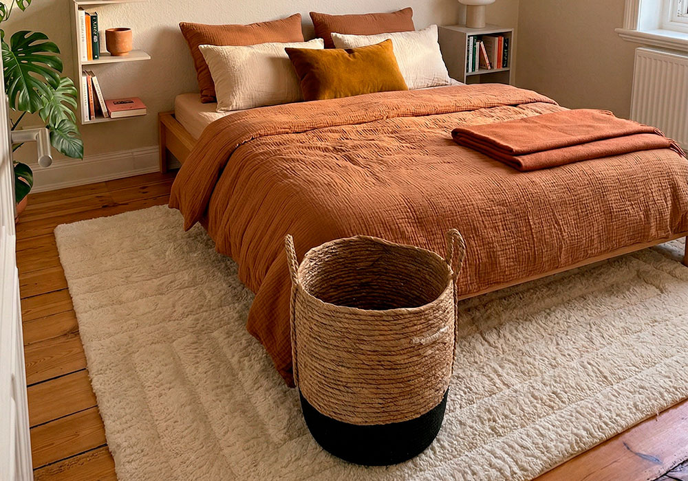 Cesta de esparto bicolor con asas VIVA grande ambiente