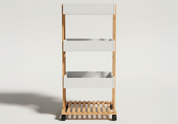 Carrito almacenaje de bambú BEAT blanco frente