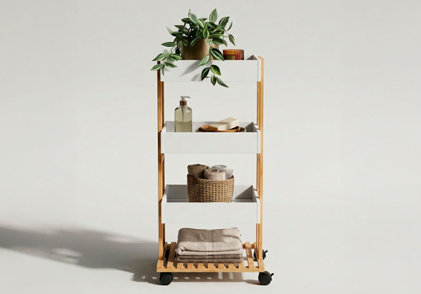 Carrito almacenaje de bambú BEAT blanco decorada