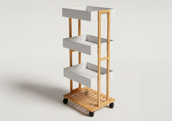 Carrito almacenaje de bambú BEAT blanco lateral